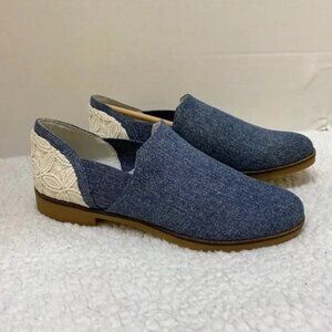 NIB Lori Goldstein Women's Loafer Flat Shoes Blue Denim & Ivory Lace Size 6 M